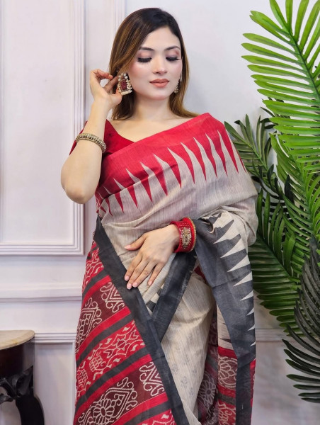 Banarasi Raw Silk Saree with Hand Print