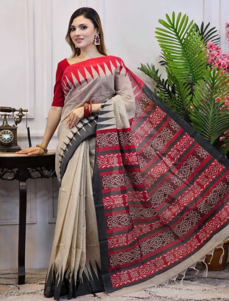 Banarasi Raw Silk Saree with Hand Print