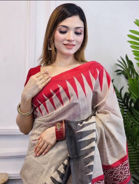 Banarasi Raw Silk Saree with Hand Print