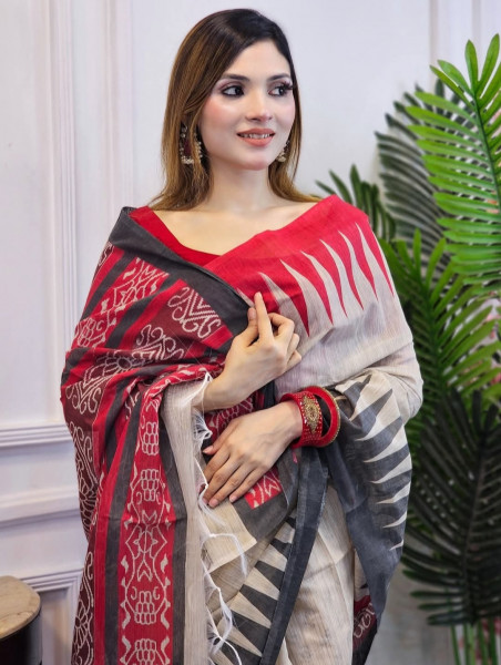 Banarasi Raw Silk Saree with Hand Print