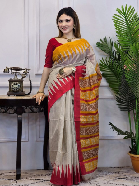 Banarasi Raw Silk Saree with Hand Print