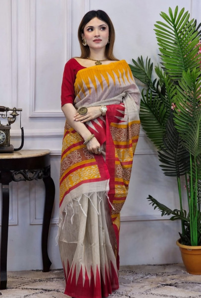 Banarasi Raw Silk Saree with Hand Print