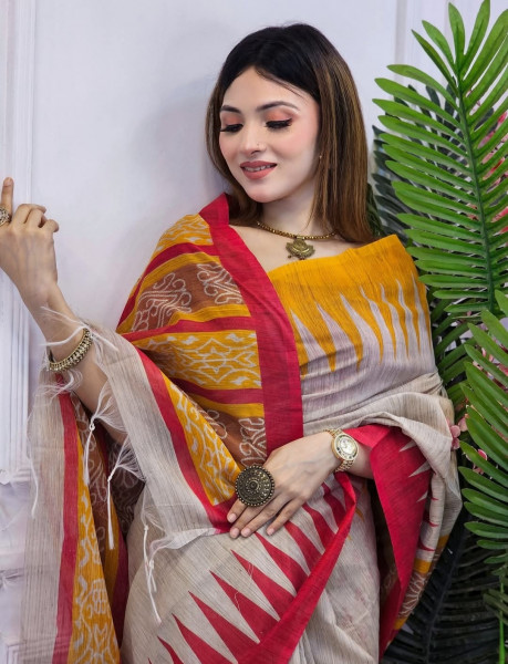 Banarasi Raw Silk Saree with Hand Print