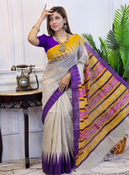 Banarasi Raw Silk Saree with Hand Print