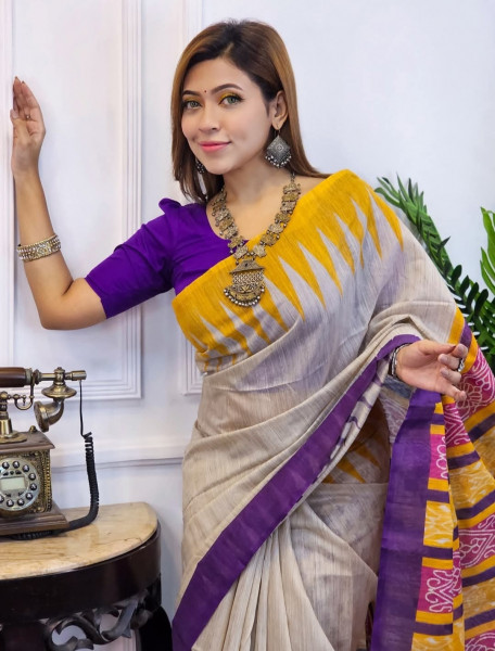 Banarasi Raw Silk Saree with Hand Print
