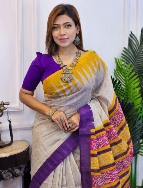 Banarasi Raw Silk Saree with Hand Print