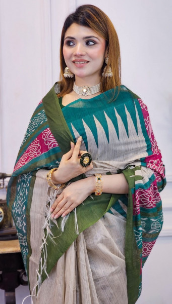 Banarasi Raw Silk Saree with Hand Print