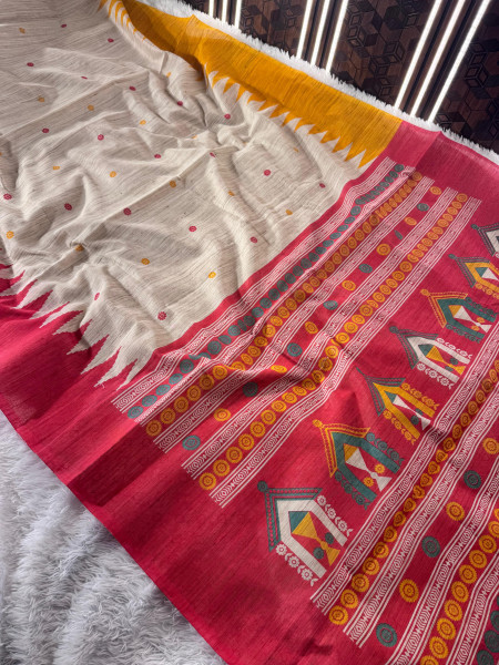 Banarasi Raw Silk Saree with Hand Print