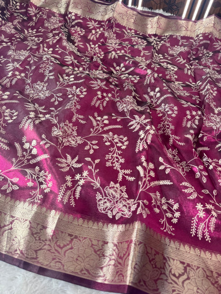 Never Seen Before Premium Tissue Chikankari Saree