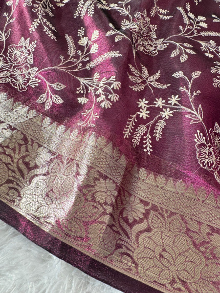Never Seen Before Premium Tissue Chikankari Saree
