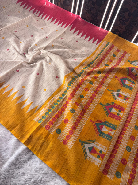 Banarasi Raw Silk Saree with Hand Print