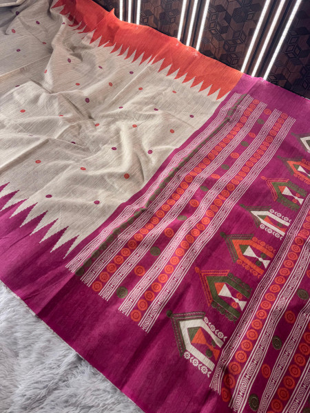 Banarasi Raw Silk Saree with Hand Print