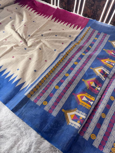 Banarasi Raw Silk Saree with Hand Print