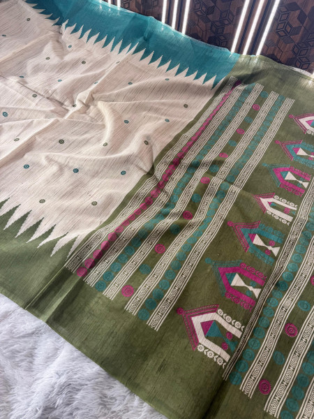 Banarasi Raw Silk Saree with Hand Print