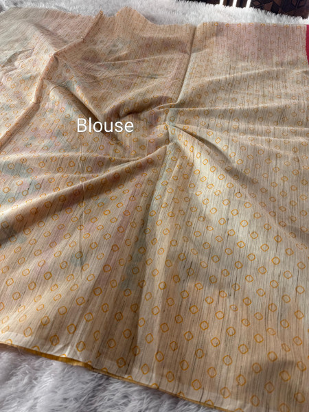 Banarasi Raw Silk Saree with Hand Print