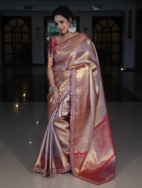 Premium Banarasi Tissue Silk Saree with Designer Red Zari Border