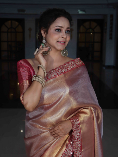 Premium Banarasi Tissue Silk Saree with Designer Red Zari Border