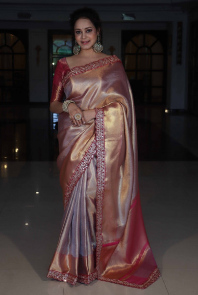 Premium Banarasi Tissue Silk Saree with Designer Red Zari Border
