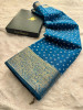 Premium Linen Silk Saree with Copper Zari Border and Bandhani Print