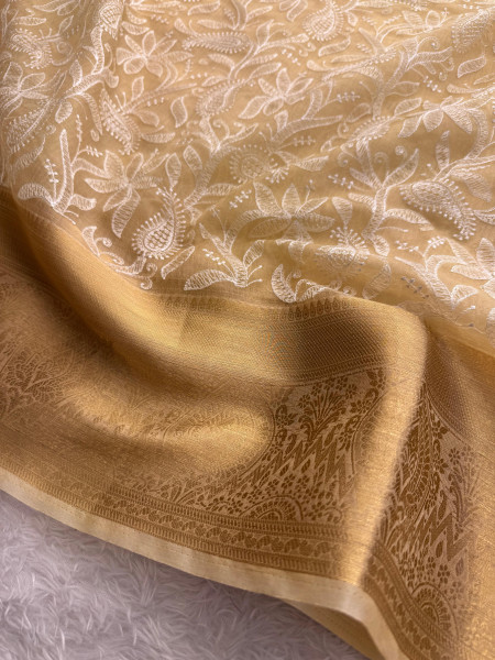 Organza Shimmer Chikankari Embroidery Saree