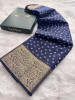 Premium Linen Silk Saree with Copper Zari Border and Bandhani Print