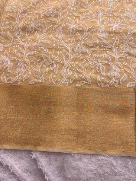 Organza Shimmer Chikankari Embroidery Saree