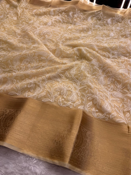Organza Shimmer Chikankari Embroidery Saree
