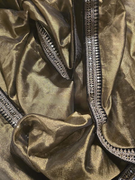 Premium Banarasi Tissue Silk Saree with Designer Black Zari Border
