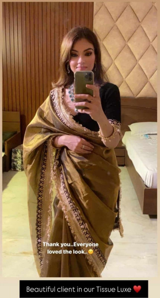 Premium Banarasi Tissue Silk Saree with Designer Black Zari Border