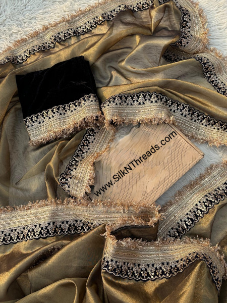 Premium Banarasi Tissue Silk Saree with Designer Black Zari Border