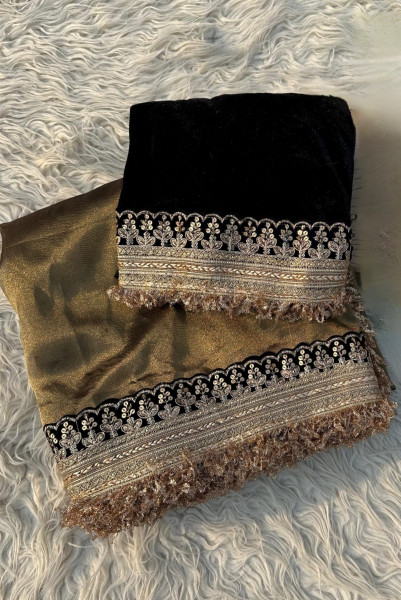 Premium Banarasi Tissue Silk Saree with Designer Black Zari Border