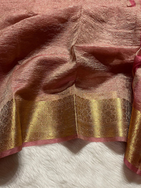 Banarasi Pure Tissue Silk Saree With Hand Crush Pattern and Tassels