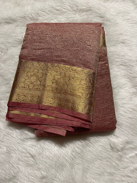 Banarasi Pure Tissue Silk Saree With Hand Crush Pattern and Tassels