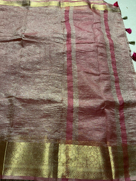 Banarasi Pure Tissue Silk Saree With Hand Crush Pattern and Tassels