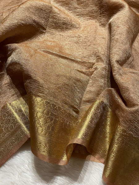 Banarasi Pure Tissue Silk Saree With Hand Crush Pattern and Tassels
