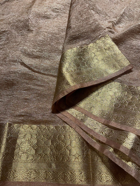 Banarasi Pure Tissue Silk Saree With Hand Crush Pattern and Tassels