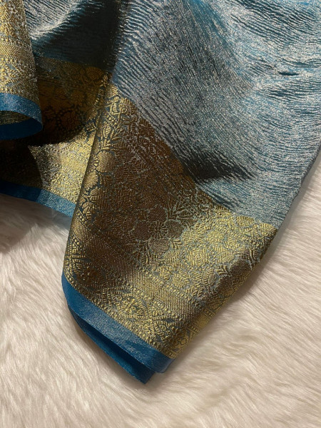 Banarasi Pure Tissue Silk Saree With Hand Crush Pattern and Tassels