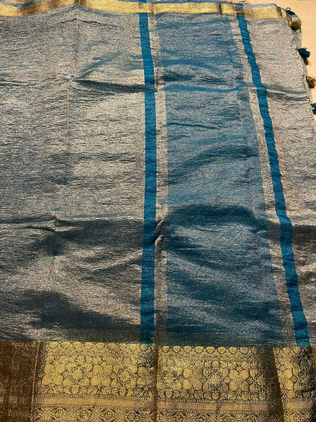 Banarasi Pure Tissue Silk Saree With Hand Crush Pattern and Tassels