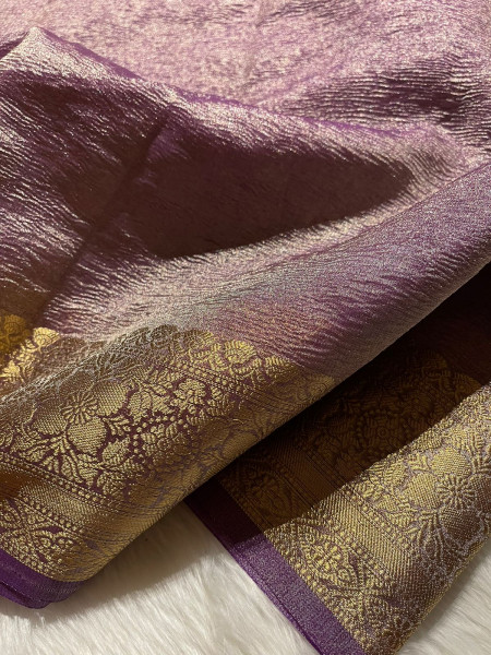 Banarasi Pure Tissue Silk Saree With Hand Crush Pattern and Tassels