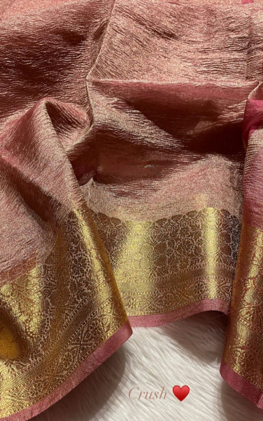 Banarasi Pure Tissue Silk Saree With Hand Crush Pattern and Tassels