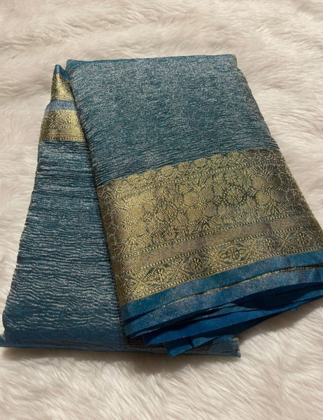 Banarasi Pure Tissue Silk Saree With Hand Crush Pattern and Tassels
