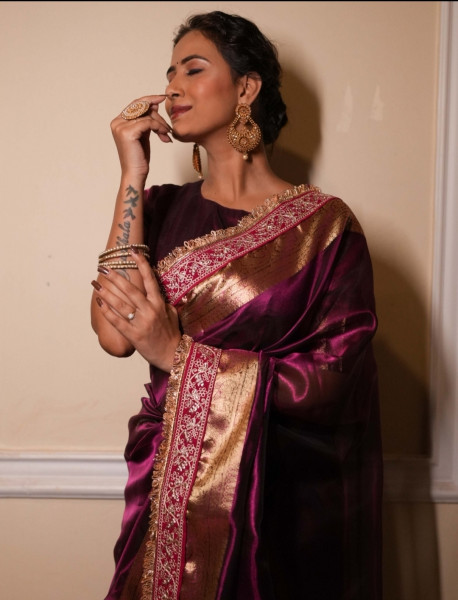 Premium Banarasi Tissue Silk Saree with Designer Red Zari Border