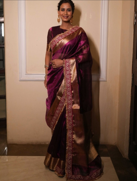 Premium Banarasi Tissue Silk Saree with Designer Red Zari Border