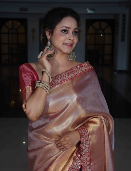 Premium Banarasi Tissue Silk Saree with Designer Red Zari Border