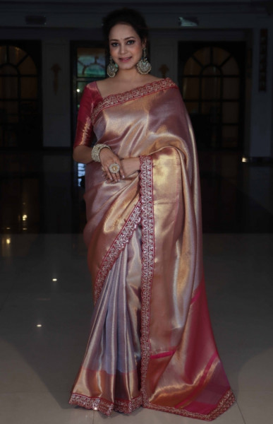 Premium Banarasi Tissue Silk Saree with Designer Red Zari Border