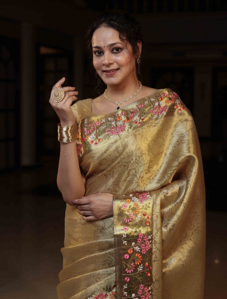 Nita Ambani Mam Inspired Premium Tissue Resham Embroidery Work Saree