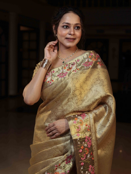 Nita Ambani Mam Inspired Premium Tissue Resham Embroidery Work Saree