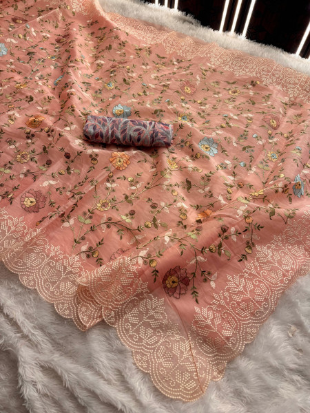 Semi Pure Silk Resham Embroidery Work Saree With Designer Embroidery Pallu