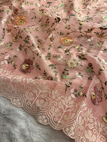 Semi Pure Silk Resham Embroidery Work Saree With Designer Embroidery Pallu