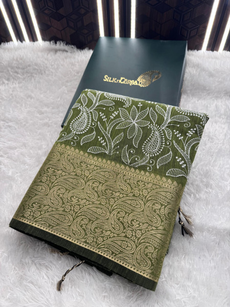Never Seen Before Premium Linen Silk Chikankari Saree